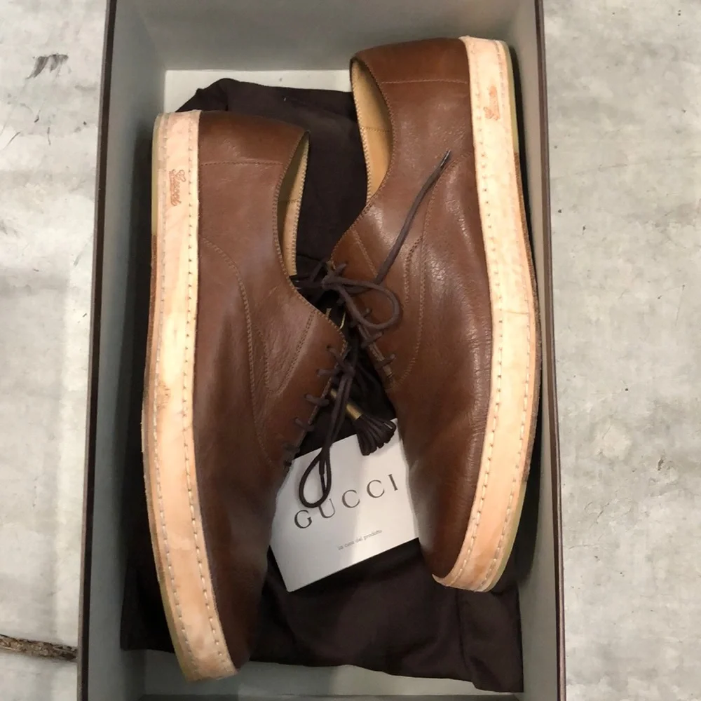 Gucci Brown Leather Men's Athletic Oxford Shoes